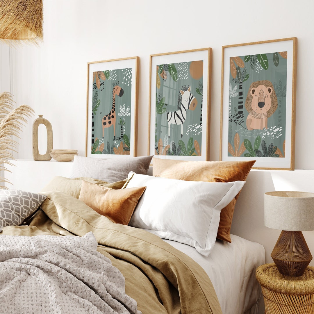 Boho Nursery Wall Art, Safari Nursery Wall Prints, Green Nursery Decor ...