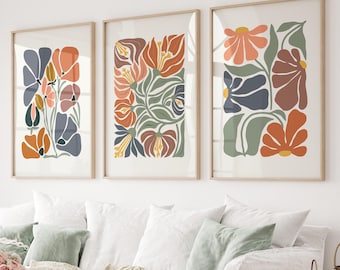 Boho Floral Print Set: Abstract Terracotta Flower Market Art
