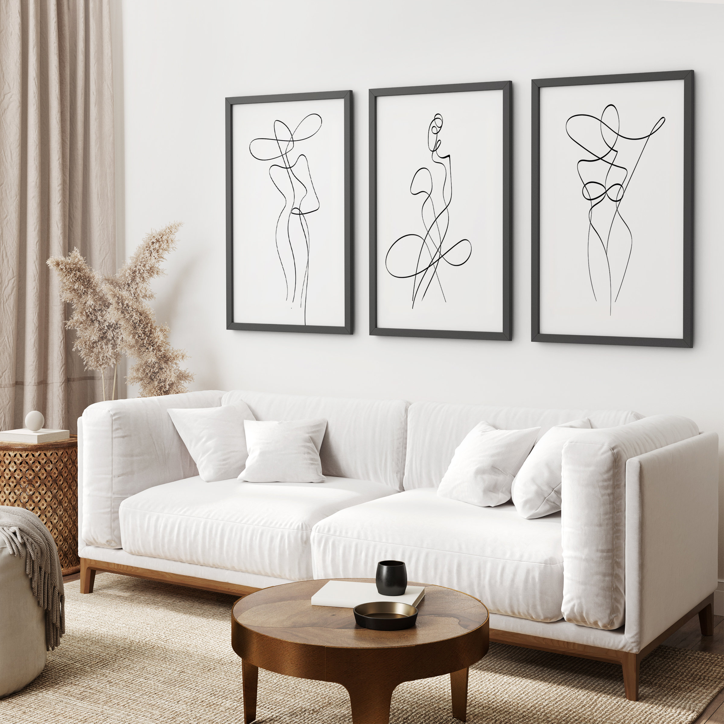 Woman Line Art Print, Set of 3 Minimalist Wall Art, Black and White Art ...