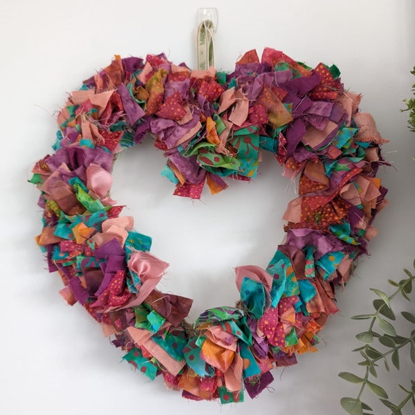 Heart Rag Rug Fabric Wreath, handmade SAMPLE