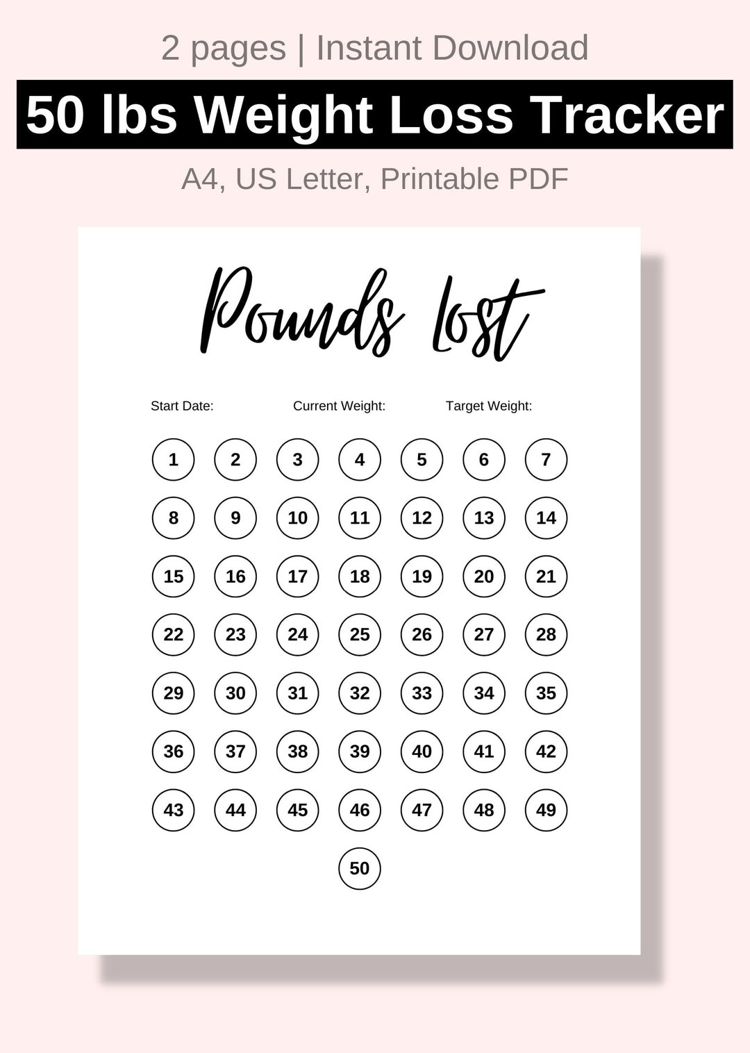 50 Lbs Weight Loss Tracker Printable Weightloss Journal - Etsy