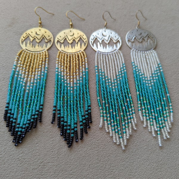 Mountain Scape Fringe Boho Earrings | Bohemian Jewelry Gift | Beaded Boho Earrings | Gift for her | Statement piece | Statement Earrings