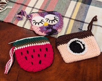 Mini Crochet Zipped Wallet | Watermelon | Owl | Camera