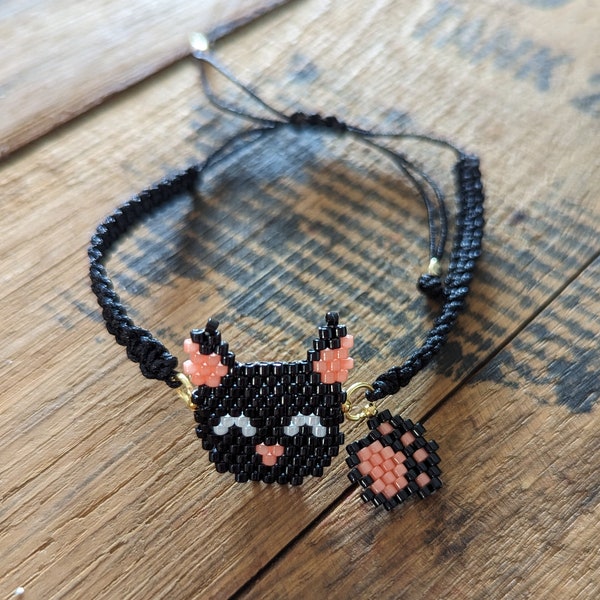 Black Cat | Cat jewelry | Black kitten | Small and dainty  | Everyday wear  | Stacking bracelet | Multi size | Adjustable | kids jewelry