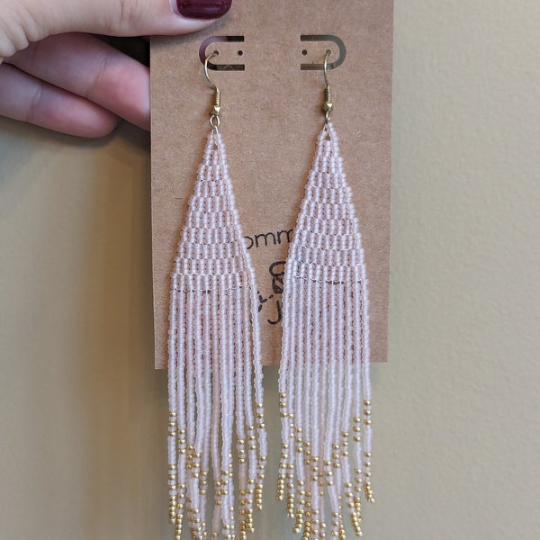 Blush pink Fringe Earrings | Elegant | Girls Night Out Jewelry Gift | Beaded Earrings | Gift for her | Statement piece | Wedding jewelry