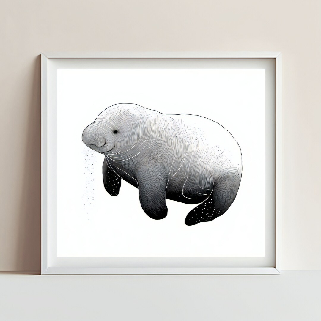 Manatee Line Art Print Manatee Drawing Wall Art Minimal - Etsy