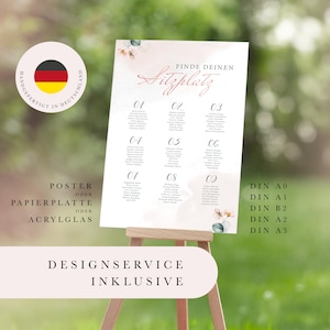 Sitzplan Outdoor / Indoor; Acryl / Poster / Papierplatte/ Rose Eukalyptus, individuell, personalisiert, Watercolor, A3 bis A0