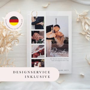 Danksagungskarte Aquarell Rose Eukalyptus, Fotostreifen, Lesezeichen, personalisiert, Büroklammer Gold, Büttenstruktur, Hochzeit Danke
