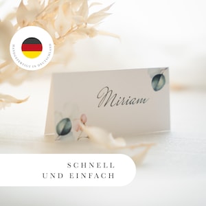 Personalisierte Namensschilder Aquarell, Platzkarten / Tischkarten Rose Eukalyptus, klappbar, stehend, Watercolor, Hochzeit, 4x8, Tischdeko