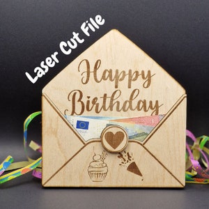 Busta per soldi con file tagliato al laser per regalare messaggi e denaro nei formati SVG, DXF e .AI