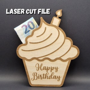 Laser Cut File Muffin Gutscheinhalter und Geldgeschenk zum Geburtstag in den Formaten SVG, DXF und .ai