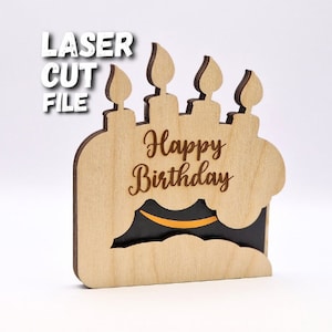 Porte-bons Laser Cut File en forme de gâteau - pour cadeaux d'anniversaire aux formats SVG, DXF et .AI idéal pour la découpe laser