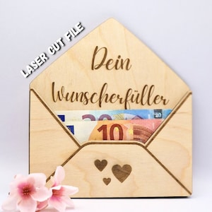 Laser Cut File Geldumschlag "Dein Wunscherfüller" - Perfektes Geburtstagsgeschenk in den Formaten SVG, DXF und AI