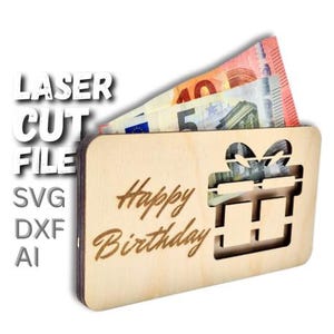 Laser Cut File Happy Birthday money gift as a birthday present in SVG, DXF and AI formats