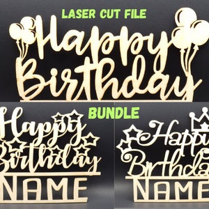 Aanpasbare Happy Birthday Laser Cut-bundel (SVG, DXF, AI)