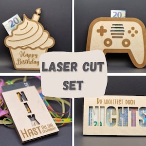 Vielseitiges Laser Cut File Set - Einzigartige Geld- und Gutscheinhalter Designs