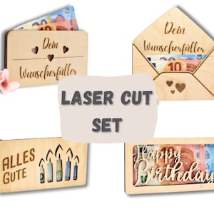 Laser Cut File Set aus 4 Geldgeschenk-Haltern -  Perfekt für Geburtstagsgeschenke in den Formaten SVG, DXF und AI