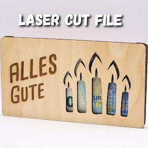 Laser Cut File Geldschein Geschenkhalter mit Kerzenausschnitten für Geburtstagsgeschenke und Lasercutting Fans in SVG, DXF und AI