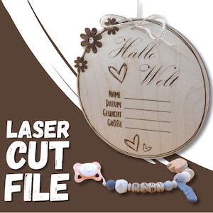 Laserdatei Personalisierbar Hallo Welt Schild als Download in SVG, DXF und .ai