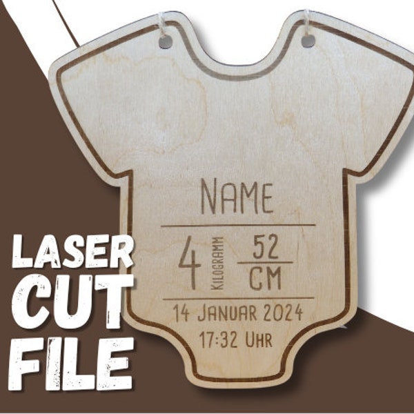 Laserdatei Personalisierbar Hallo Welt Schild im Baby-Body Design zum Download in SVG, DXF und .ai