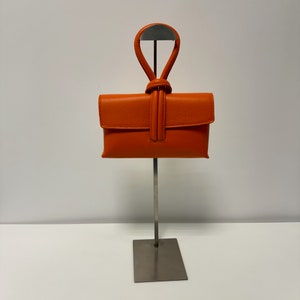 Leder Umhängetasche Damen, Handgefertigt Italienisches Leder, Handtasche Leder,Clutch, Tasche mit Knoten, Ledertasche, Crossbody bag, Orange zdjęcie 2