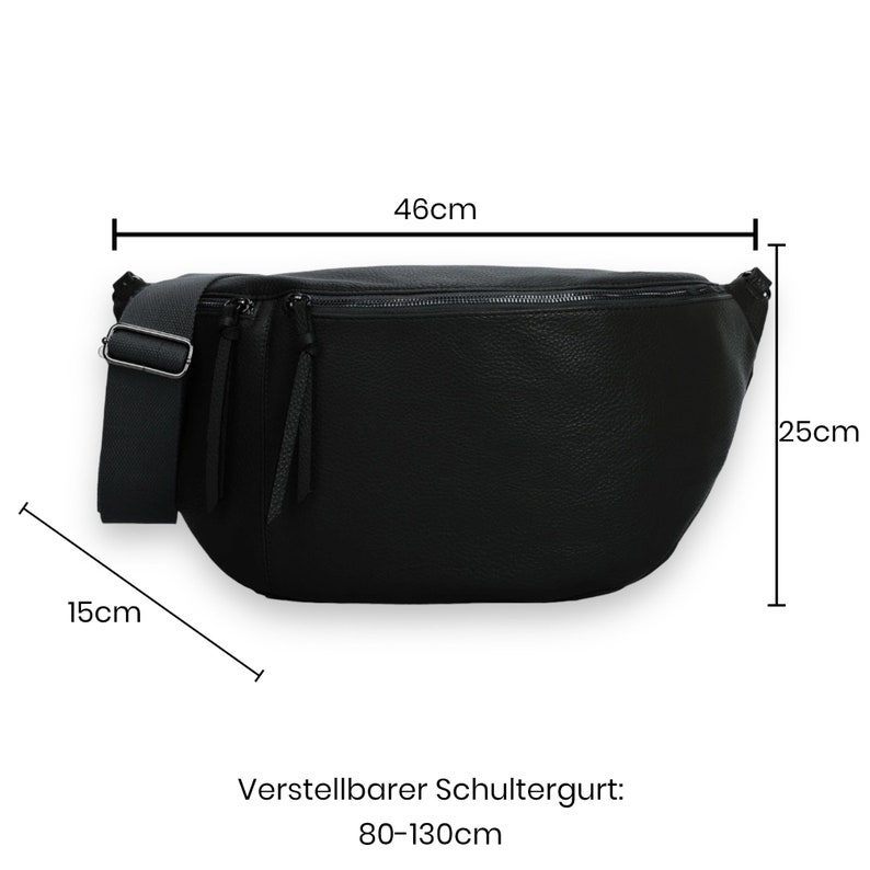 XXL Crossbody Bag VEGAN, Crossbag, Umhängetasche, Bauchtasche groß, Slingbag, Hüfttasche,Cross Body Bag, Moon bag, Gürteltasche, Schwarz Bild 4