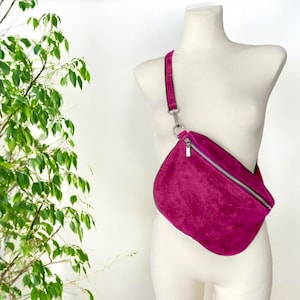 Wildleder Crossbody Bag, Umhängetasche Damen, Crossbag Veloursleder, Bauchtasche aus Wildleder,Gürteltasche, Ledertasche, PLUS - Farbauswahl