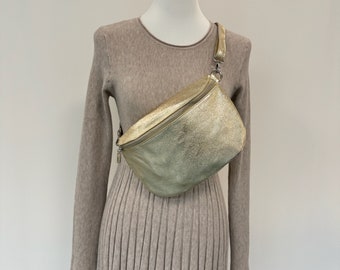 Leather crossbody bag, crossbag leather, bum bag large, leather shoulder bag, cross body bag, leather bag, bum bag gold, crossbag metallic, L