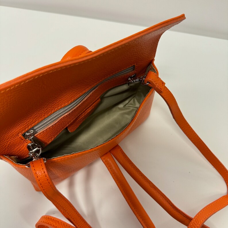 Sac à bandoulière en cuir femmes, cuir italien fait main, cuir de sac à main, pochette, sac avec noeud, sac en cuir, sac crossbody, orange image 5