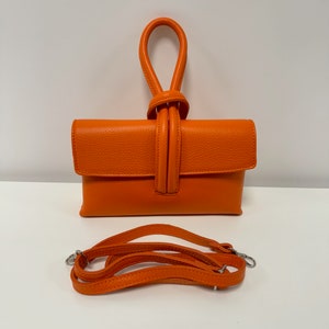 Sac à bandoulière en cuir femmes, cuir italien fait main, cuir de sac à main, pochette, sac avec noeud, sac en cuir, sac crossbody, orange image 1