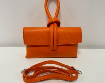 Leather shoulder bag women, handmade Italian leather, handbag leather, clutch, bag with knot, leather bag, crossbody bag, orange