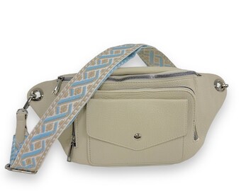 XL Crossbody Bag, Crossbag VEGAN, Crossbody Tasche, Umhängetasche Damen, Bauchtasche mit Vorderfach, Gürteltasche, Creme