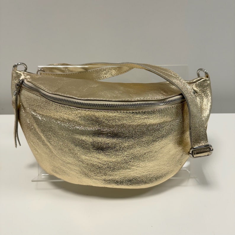 XL Leder Crossbody Bag,Crossbag Leder, Bauchtasche groß, Umhängetasche Metallic,Cross Body bag, Ledertasche,Leder Bauchtasche, Crossbag Gold Bild 1