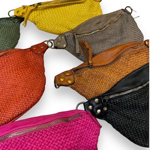 Geflochtene Ledertasche, butterweiches Premium Leder, Crossbody Bag, Bauchtasche, Umhängetasche Damen,feines Flechtmuster | Farbauswahl
