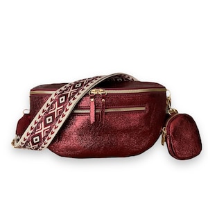 Crossbody bag metallic, large fanny pack, crossbody bag, women's crossbag, crossbody bag with interchangeable strap, women's shoulder bag, burgundy red