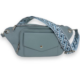 XL Crossbody Bag, Crossbag VEGAN, Crossbody Bag, Shoulder Bag Women, Bum Bag with Front Pocket, Belt Bag, Blue