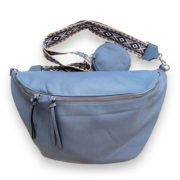 XXL Crossbody Bag, Crossbag Jeansblau, Umhängetasche, Bauchtasche groß,Slingbag, Hüfttasche,Cross Body Bag,Moon bag, Gürteltasche, xl Tasche