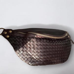 Bolso de cuero trenzado, cuero premium suave y mantecoso, bolso bandolera, riñonera, bolso bandolera con billetera, bolso tejido, marrón oscuro