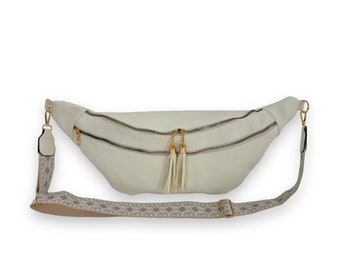 XXXL  Crossbody Bag VEGAN, Umhängetasche, Bauchtasche, Slingbag, Hüfttasche, , Cross Body Bag, Moon bag, Half Moon Bag - Creme