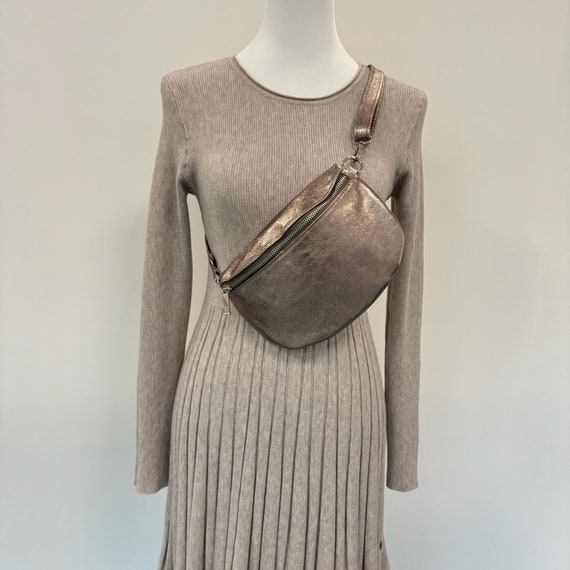 Leder Crossbody Bag, Crossbag Leder, Bauchtasche, Leder Umhängetasche, Cross Body bag,Ledertasche, Bauchtaschen, Gürteltaschen, Bronze,M