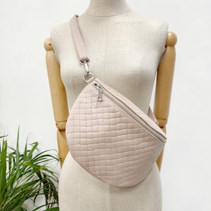 Bauchtasche Leder, Gürteltasche Damen, Crossbody Bag für Frauen, gesteppte Tasche, Bauchtasche Damen Schwarz, Tasche Beige, Taupe, Rosa