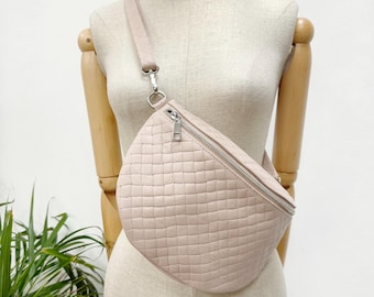 Bum bag leather, belt bag women, crossbody bag for women, quilted bag, bum bag women black, bag beige, taupe, pink