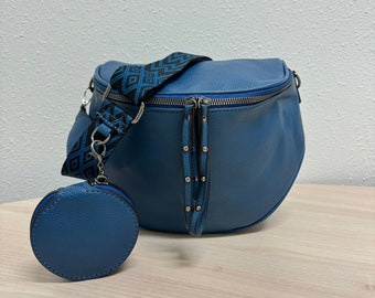 XL Crossbody Bag VEGAN , Bauchtasche, Unhängetasche ,Crossbody Tasche, Crossbag ,Bauchtasche in Beutelform, Beuteltasche, Bucket bag, Blau