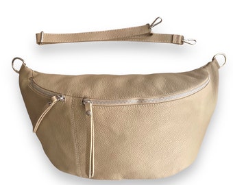 XXL belly bag, extra large leather crossbody bag, shoulder bag, sling bag, cross body bag, leather bag, cross bag leather, belly bag beige