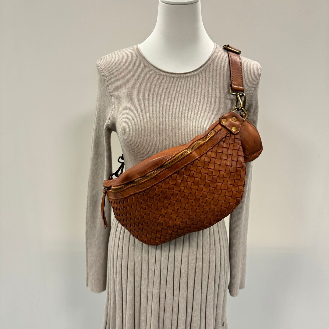 Faux Leather Braided Zip Bag