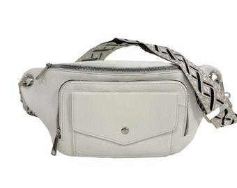 XL Crossbody Bag, Crossbag VEGAN, Crossbody Tasche, Umhängetasche Damen, Bauchtasche mit Vorderfach, Gürteltasche, Weiß