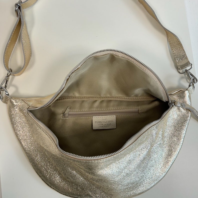 XL Leder Crossbody Bag,Crossbag Leder, Bauchtasche groß, Umhängetasche Metallic,Cross Body bag, Ledertasche,Leder Bauchtasche, Crossbag Gold Bild 6