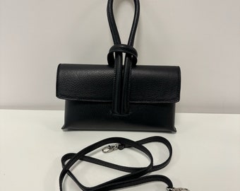 Leather shoulder bag women, handmade Italian leather, handbag leather, clutch, bag with knot, leather bag, crossbody bag, black