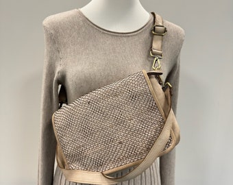 Braided messenger bag, buttery soft premium leather, crossbody bag, shoulder bag, woven bag, messenger bag, shoulder bag, beige