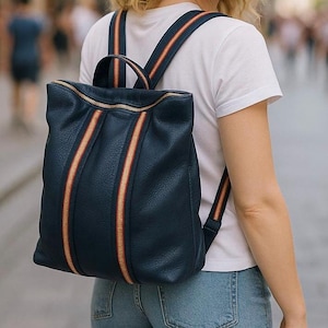 LINUS Rucksack, Tragerucksack, Tragetasche, Hobobag, Laptoptasche, Schultertasche Leder, Handtasche Damen, Neon Streifen, Wickelrucksack